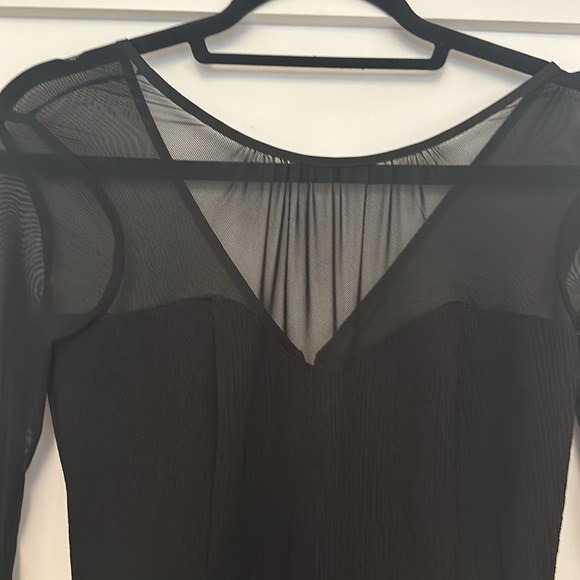 NWT BCBGeneration black bodycon dress with sheer sleeves and neckline, size 0 - Picture 2 of 8